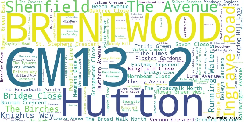 A word cloud for the CM13 2 postcode